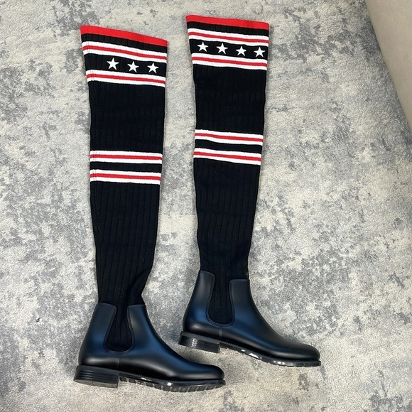 Givenchy Storm Rubber Rib Knit Thigh High Sock Boots Stars Stripe Sz 39 - Picture 7 of 16